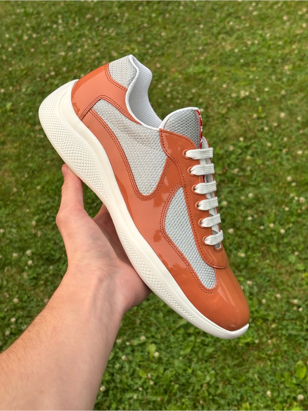 Prada Americas Cup Patent Leather Burnt Orange Size 10